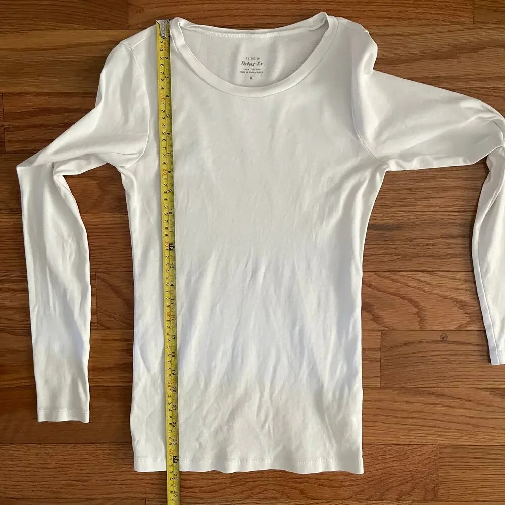 J. Crew Perfect Fit Long Sleeve Tee White Womens Small S Cotton Crewneck Basic